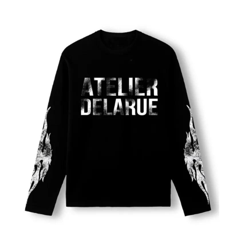 2026 new ATELIER printed round neck ruffian handsome long sleeve letter printed T-shirt versatile casual style