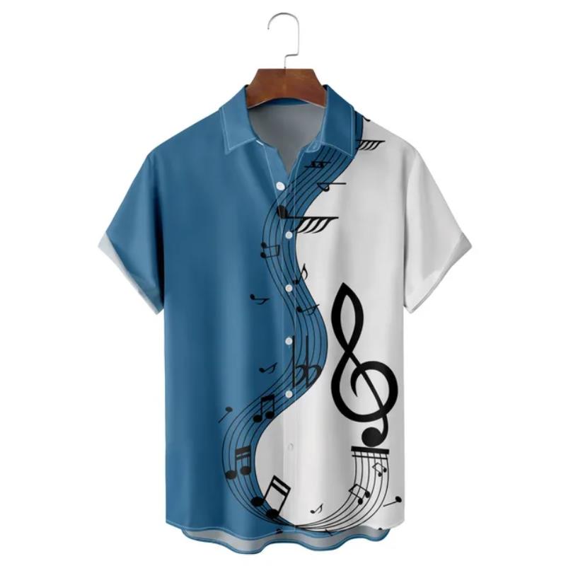 Summer Shirts Men Hawaiian Men's Short Sleeve Shirt Music Note Print Women Beach Travel Casual Oversized Clothing