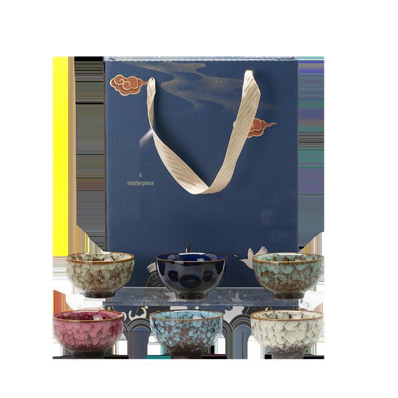 Ceramic Tea Cup Set: Master Kiln Change, Six Colors, Tea Tasting Gift Box, Souvenir & Business Gift.