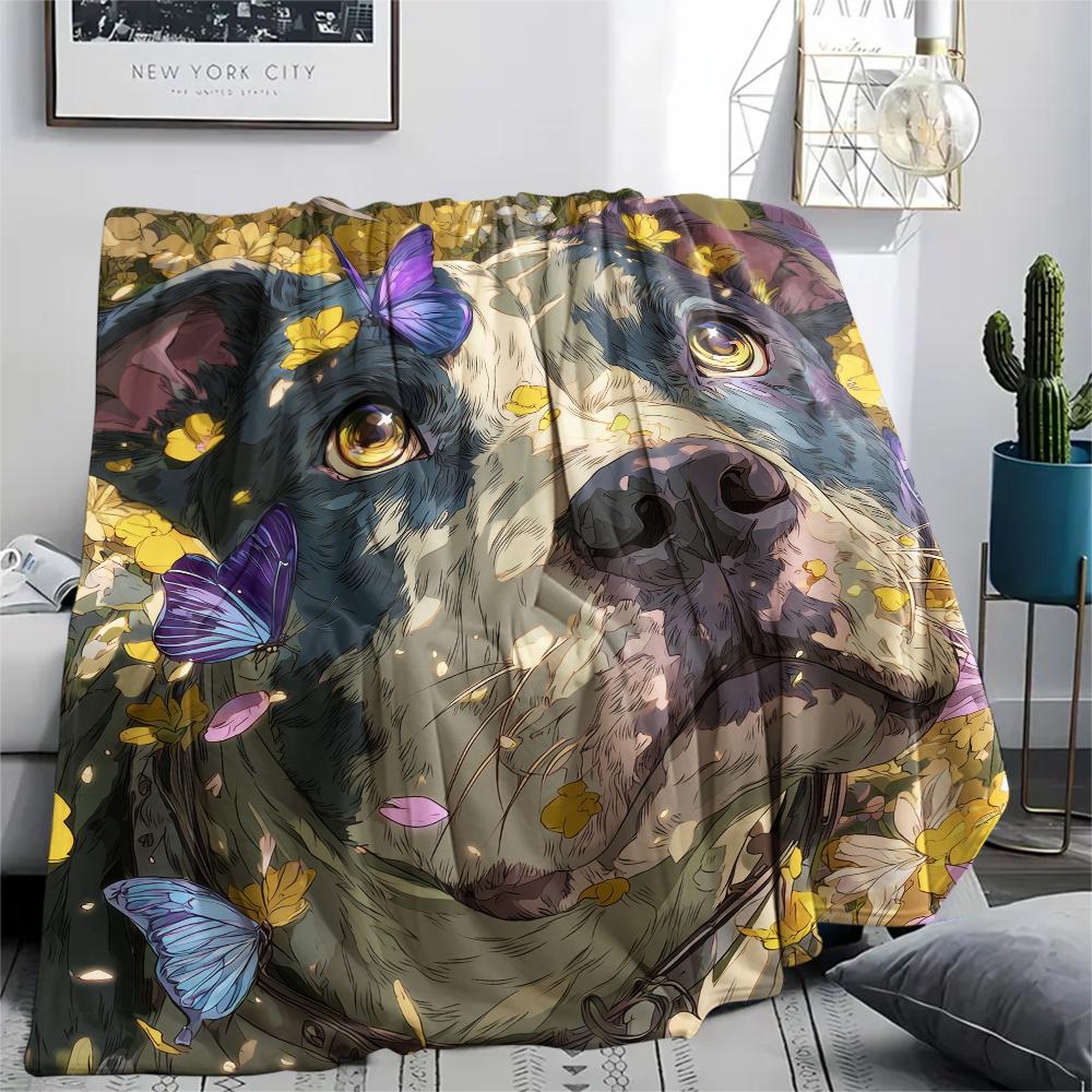 

Pitbull and flowers,pattern Flannel Blanket, High quality Comfortable for All Seasons, Home Decor, Warmth and Comfort, Perfect for Gifts. 80cm x 120cm