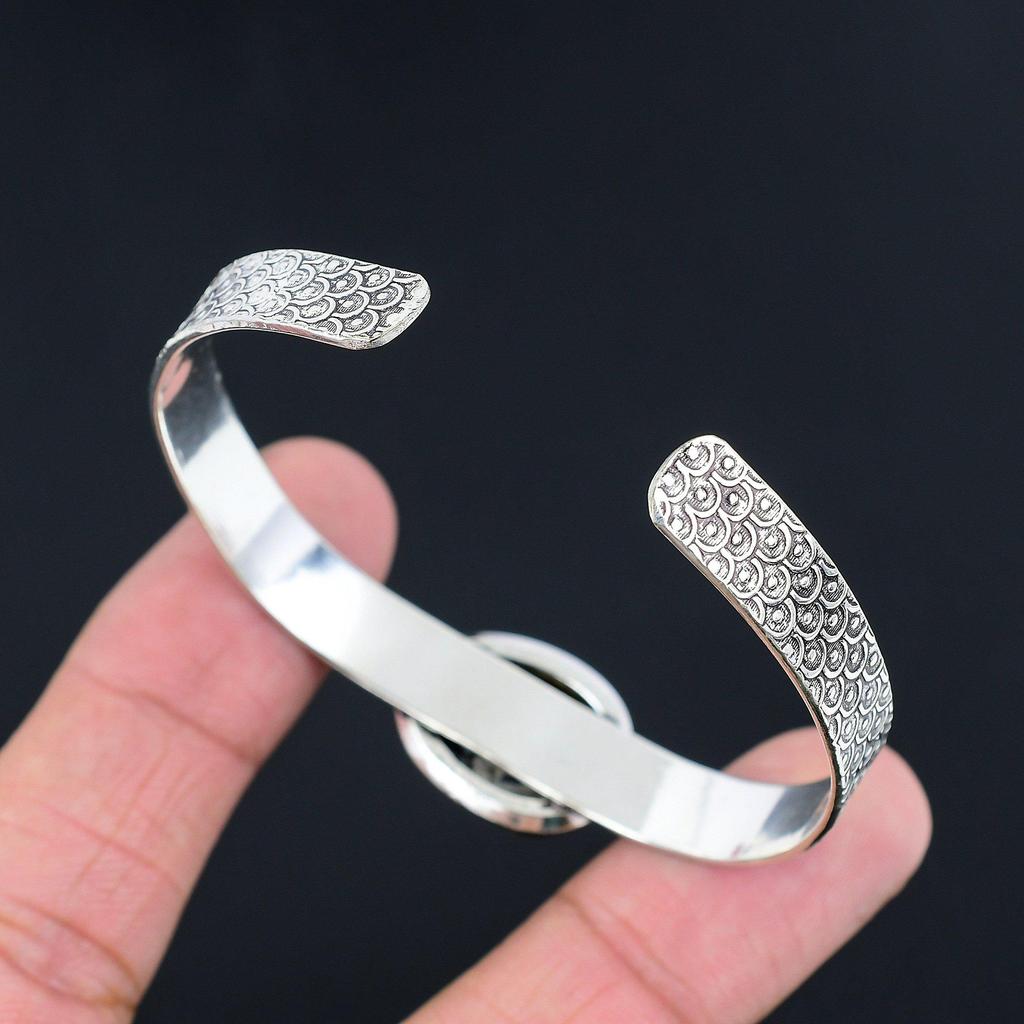 Ovaler Turritella Achat Stein 925 Sterlingsilber Mutter Einzigartiges Armreif