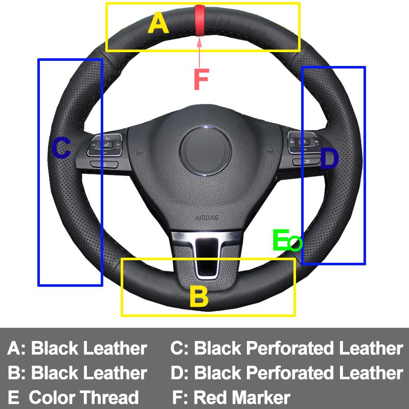 Sewing Car Steering Wheel Cover Volant Funda Volante For Volkswagen VW Gol Tiguan Passat B7 Passat CC Touran Jetta Mk6 Non-slip