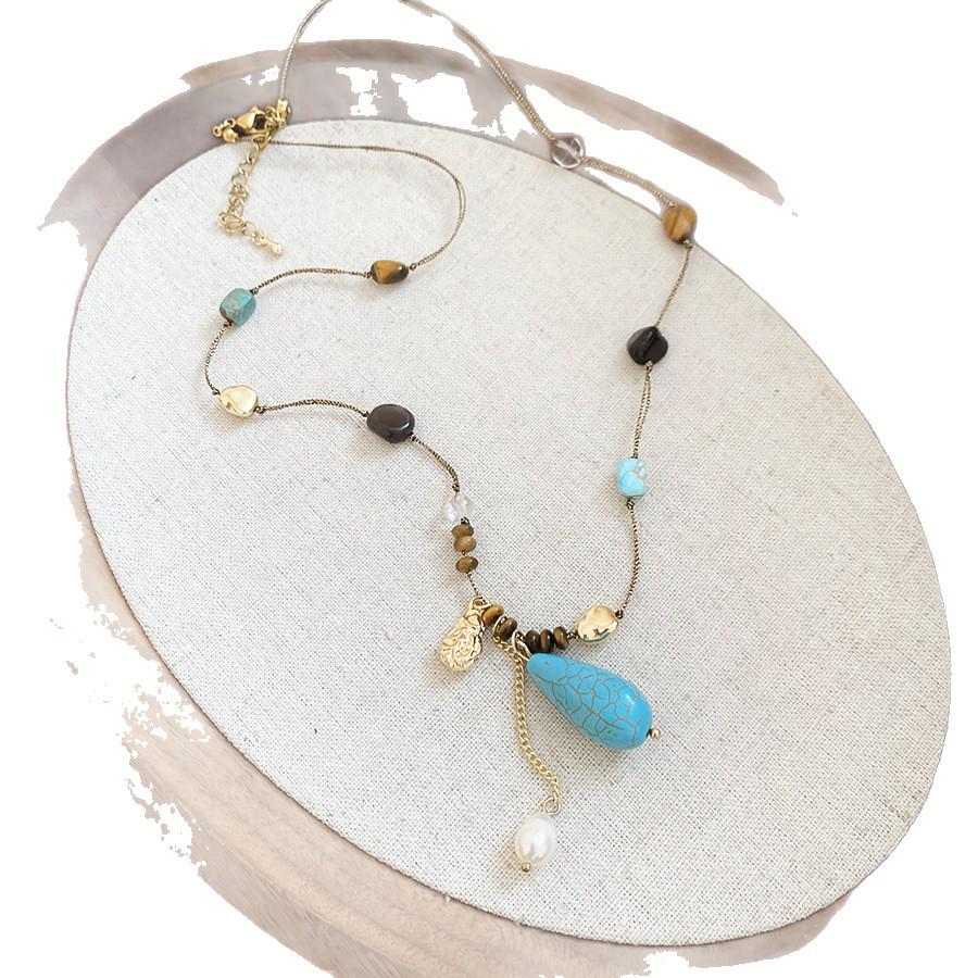 Maillard Vintage Oval Tiger Eye Long Necklace: Niche Light Luxury Sweater Chain for Women