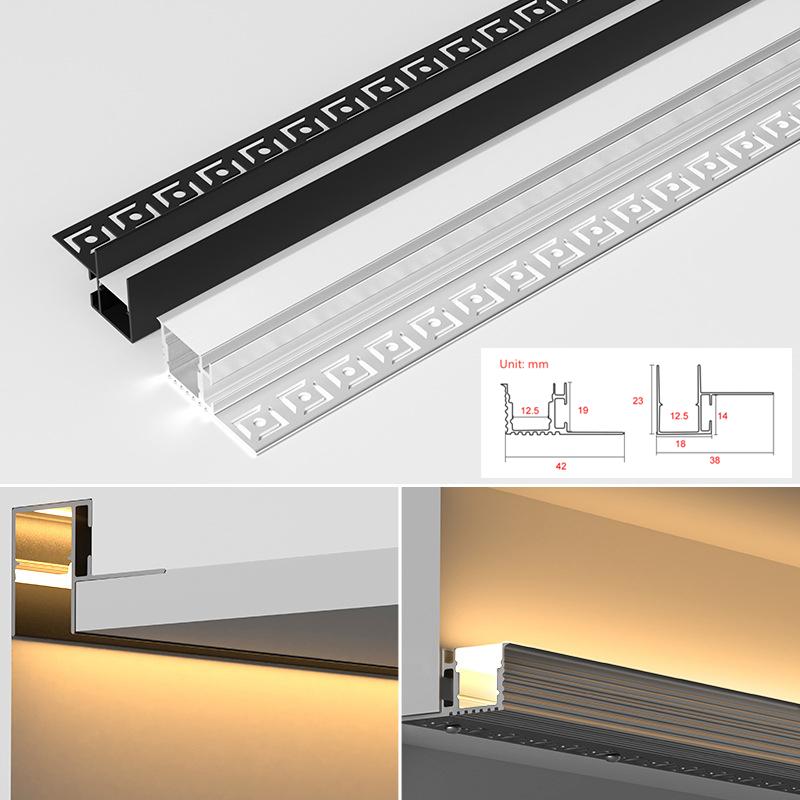 0.5m/1m Ceiling Top Corner LED Aluminum Profile Frameless Embedded Channel Luminous Plaster Line Wall Washing Decor Linear Light