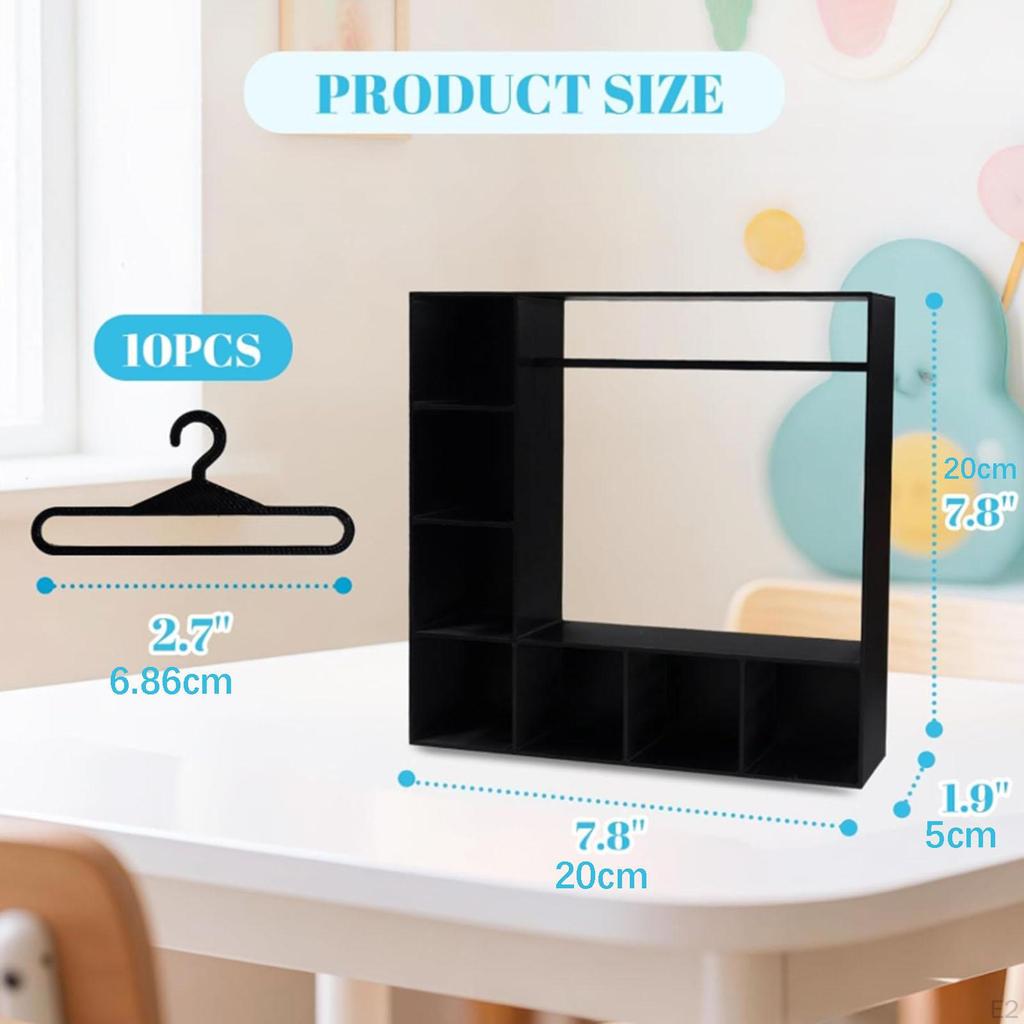 Doll Accessories Cabinet with Hangers And Shelves Clothes Organizer Box Ideal for Miniature