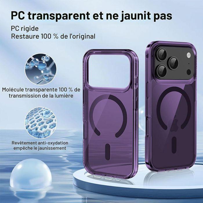 Coque pour iPhone 18 Pro, Antichoc Anti-Rayures avec Cercle Magnétique - Translucide Violet