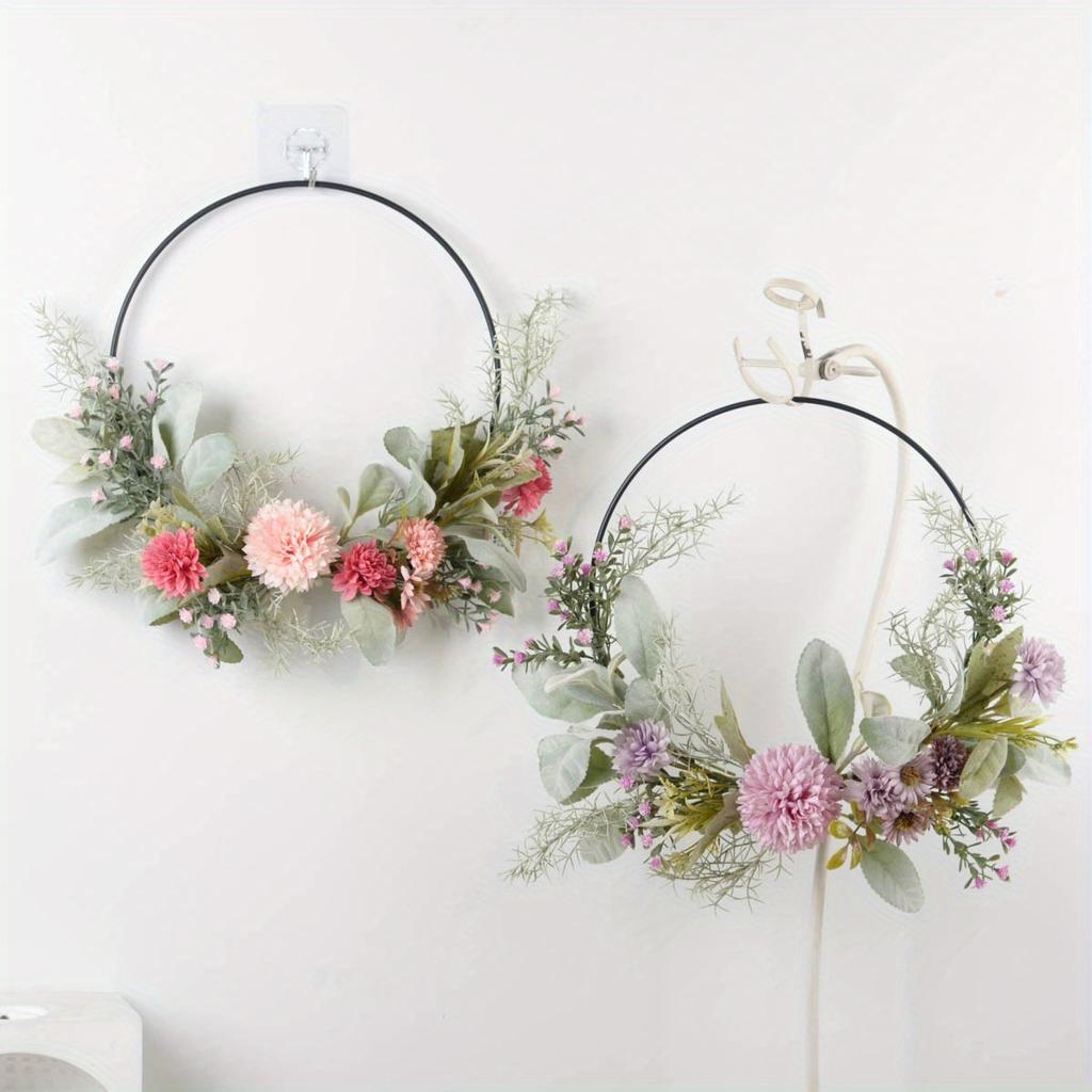 1Pc Simulation Decorative Round Wrought Iron Garland, Fake Flowers, for Wedding Decoration, Outdoor Decoration