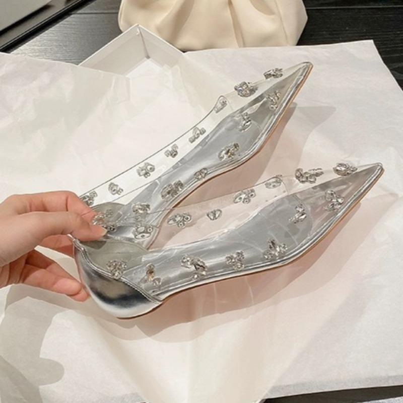 Fashion Spring New Single Shoes Women's Fashion Pointed Head Shallow Mouth Diamond Buckle Non-slip Wear-resistant Flat Shoes