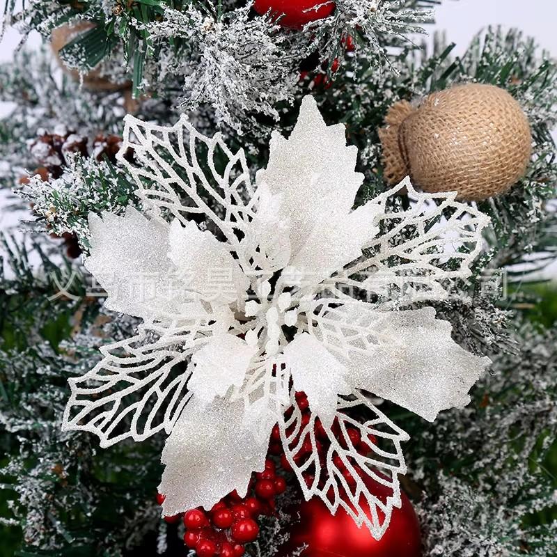Artificial Christmas Tree Flower, Glitter Decorações, Natal Ornamentos, Presente De Ano Novo, 10pcs