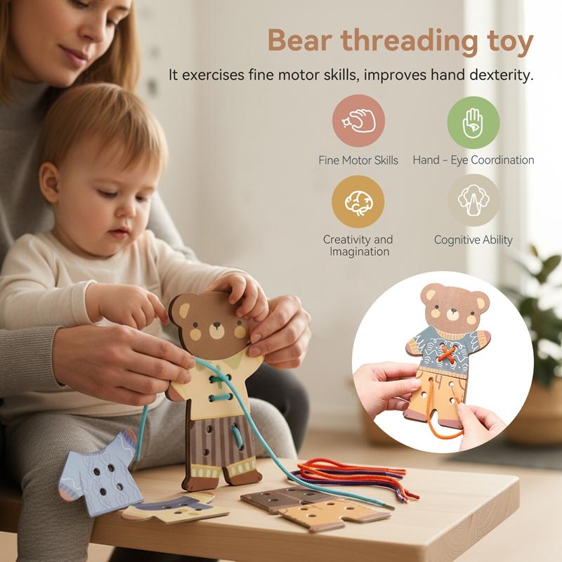 Montessori Boy And Girl Baby The Little Bear Threading Toy Is An Educational And Educational Toy With A Round Little Bear Imag