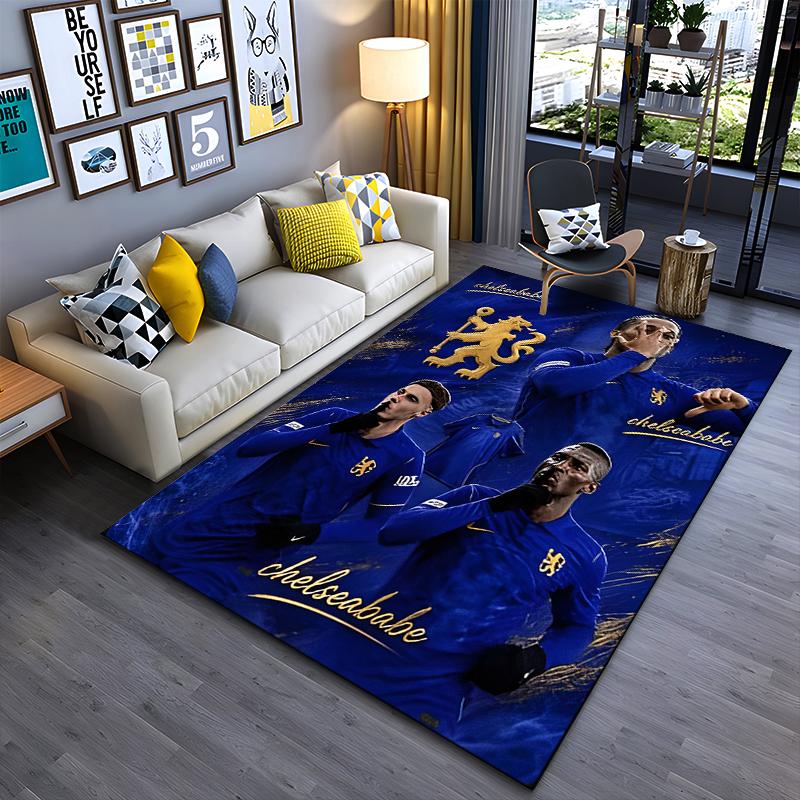 Sports Area Rug, Chelsea Players Blue Gold Celebration Poster, Fan Cave Decor, Non-Slip Mat