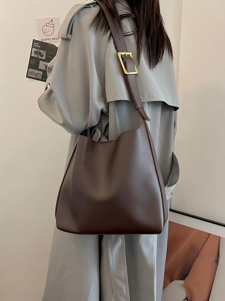 Retro Versatile Large-capacity Mother and Child Bag Lazy Bucket Bag Simple Soft Collapsed Shoulder Messenger Bag Fashionable Tote Bag