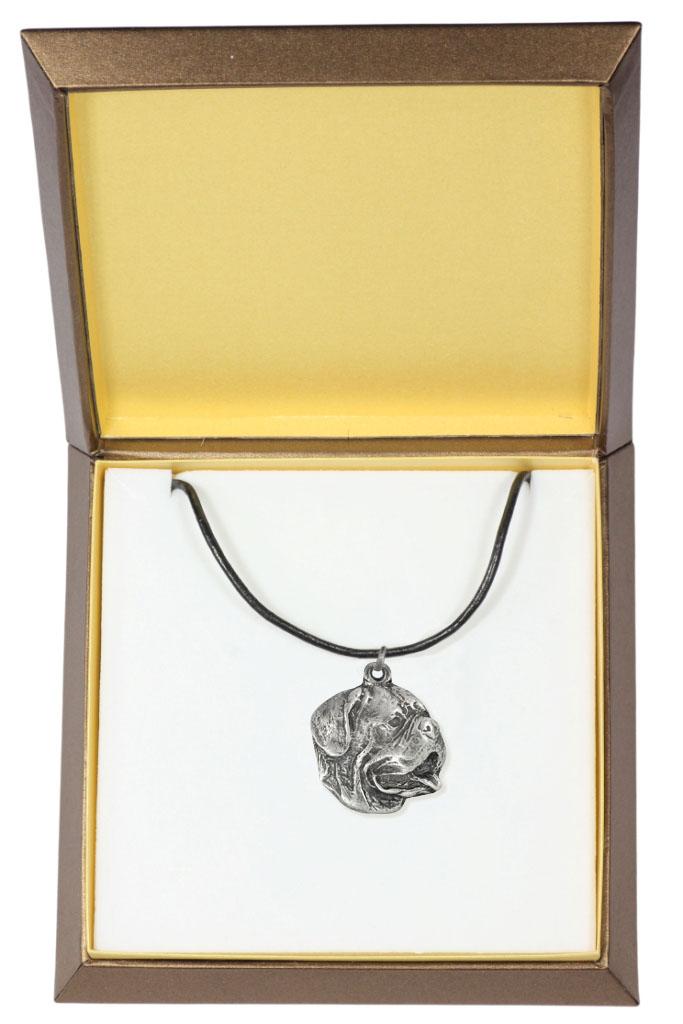 

Dogue de Bordeaux, French Mastiff, Bordeauxdog I - Dog necklace in gift box, silver-plated locket for dog fan, striking pendant by Art-Dog brand срібний