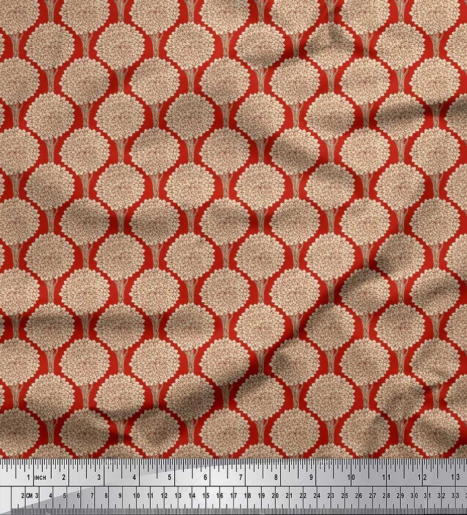 Soimoi Japan Crepe Satin Fabric Floral & Tree Print Fabric by the metre 42 Inch