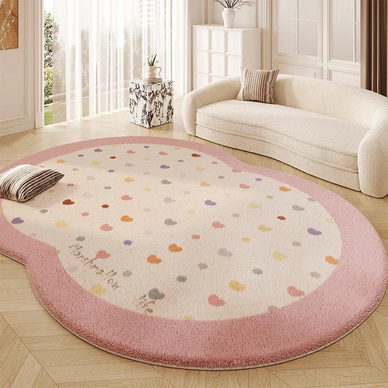 Cream Style Carpets for Living Room Fluffy Soft Bedroom Decor Solid Color Carpet Irregular Shape Plush Rug Home Thick Floor Mat