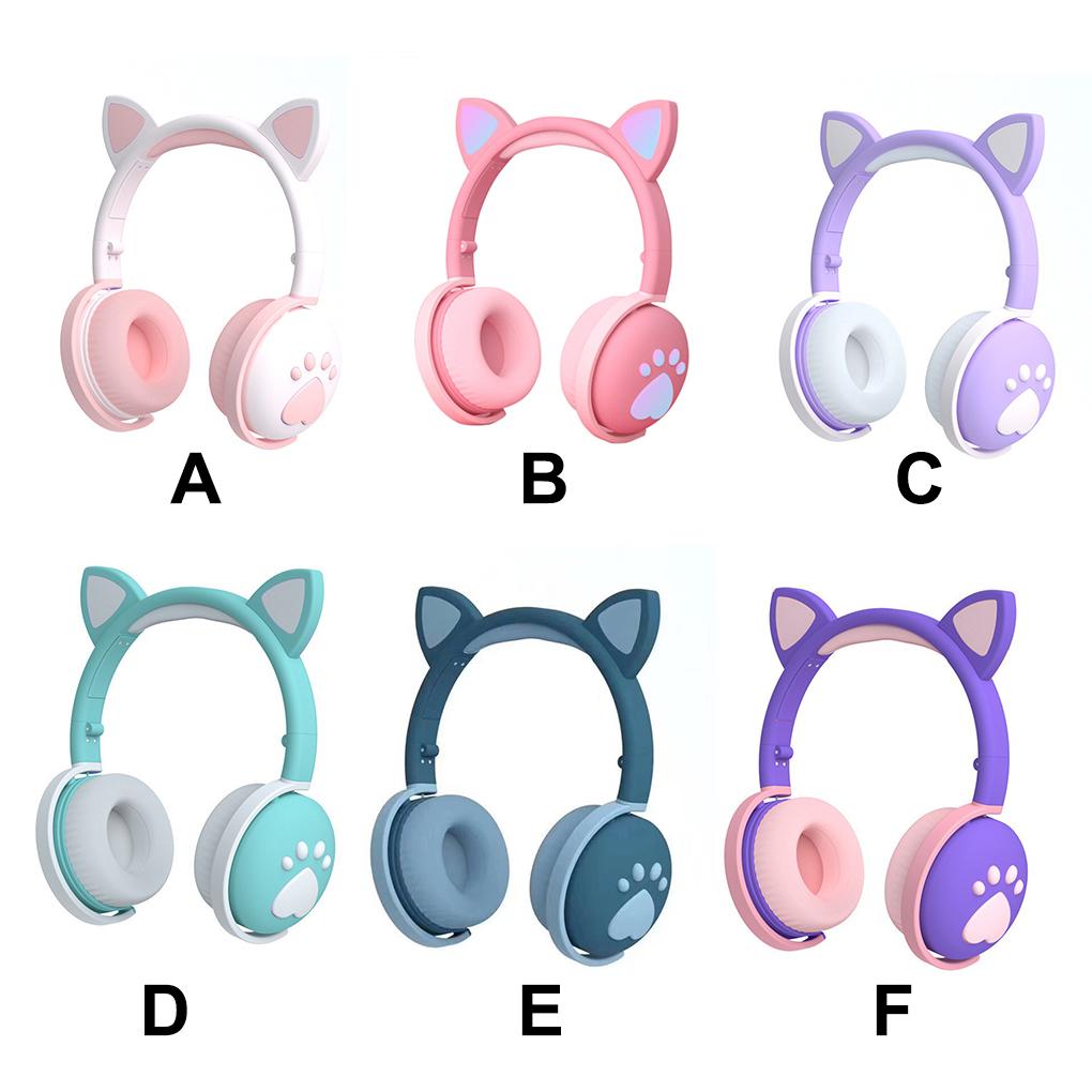 Bluetooth Headphones glowing cute LED Cat Ear Paw Girls Gift Kids Headset Wireless HIFI Stereo Bass 3.5mm Plug With Mic