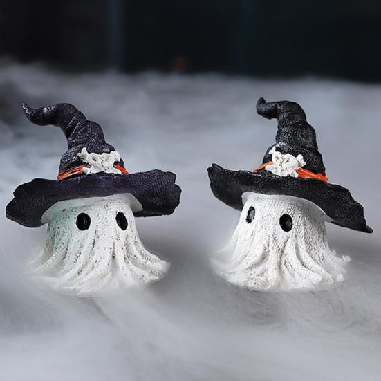 Halloween Ornament Ghost Mage Style Resin Statue Playful Smile Face Figure Lightweight Halloween Party Decor