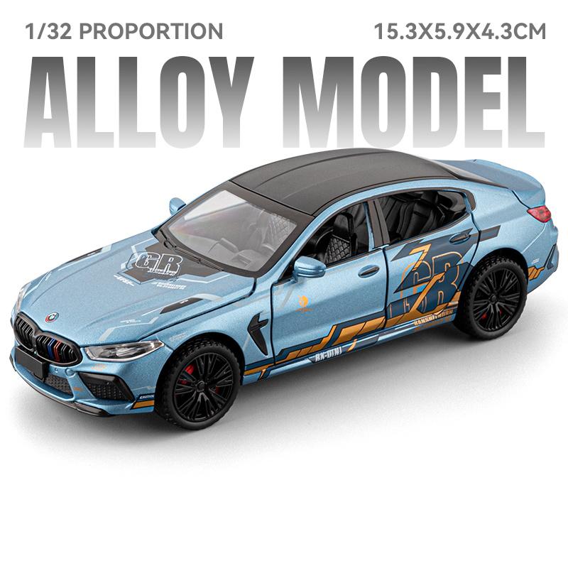 1:32 BMW M8 MANHART MH8 800 Supercar Alloy Metal Diecast Model Car Sound and Light Pull Back Children's Toy Collectible Birthday