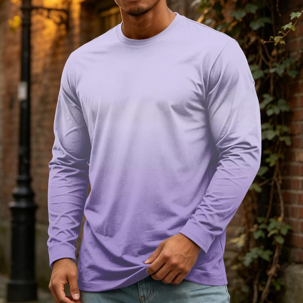 T-shirt da uomo a maniche lunghe con girocollo, top casual in cotone