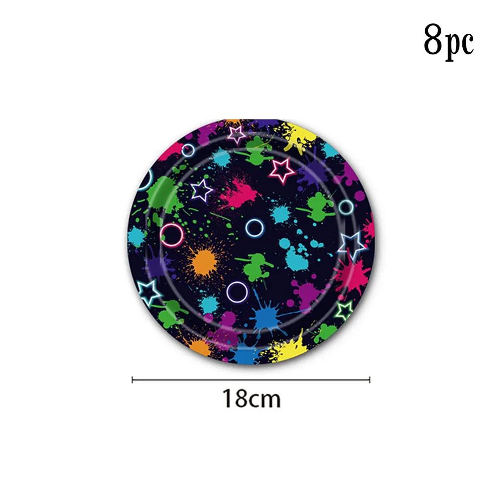 Neon Theme Party Disposable Tableware Set Colorful Graffiti Paper Plates Napkins Cups Kids Happy Neon Birthday Party Decoration