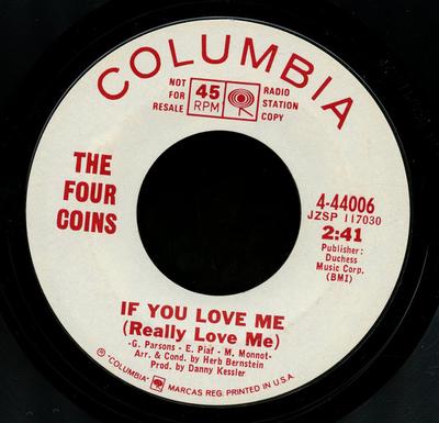 7-Zoll-Schallplatte FOUR COINS - If You Love Me (Liebe mich wirklich) 444006 Columbia 1967 US Rock Gebraucht