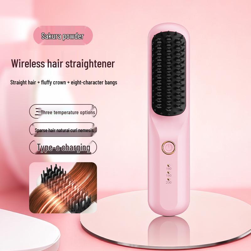 Rechargeable Ceramic Straightening Brush: Wireless, Portable, Non-Damaging Hair Curler
