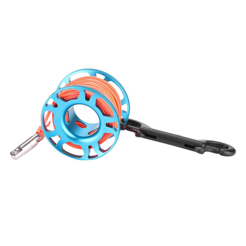 KEEP DIVING Luftfahrt-Aluminium Fingerrolle Clip Tauchen Tech Spule 15m Leine(blau)