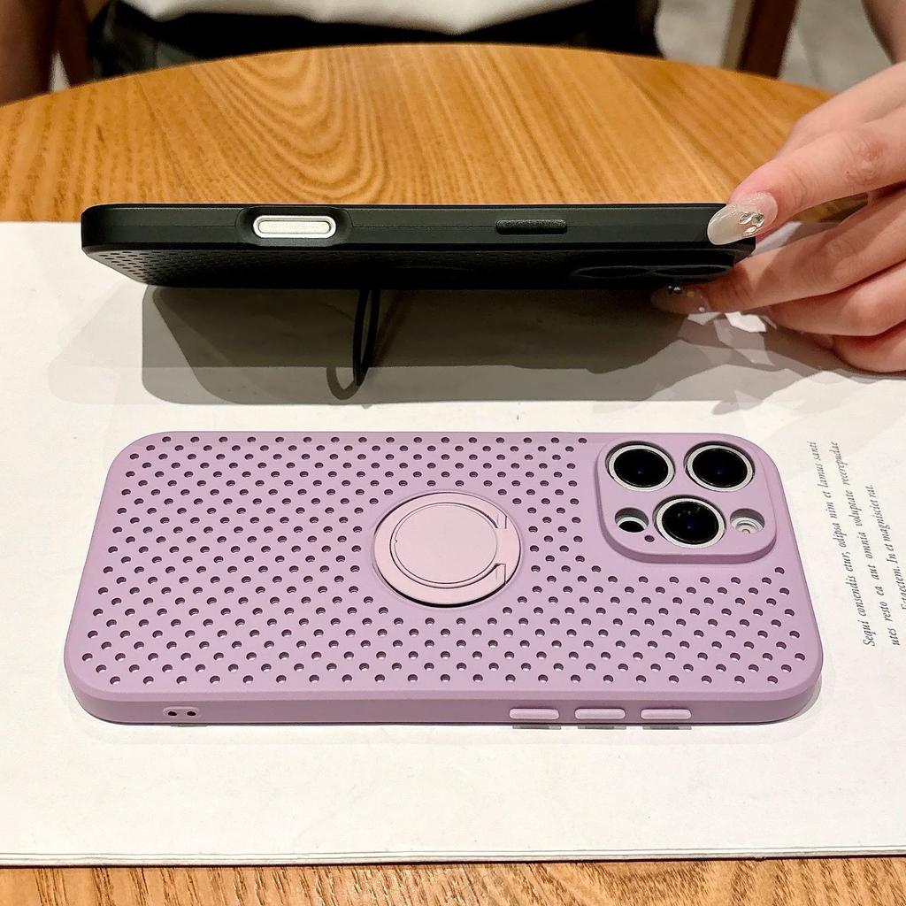 Heat Dissipation Mesh Ring Holder Stand Case for iPhone 16E 16 15 14 13 12 11 X XS XR 8 7 Plus Pro Max Shockproof Cooling Cover