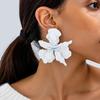 Pleated Exaggerated Flower Earrings Baking Paint Ear Accessories Large Flower Earrings  Women
