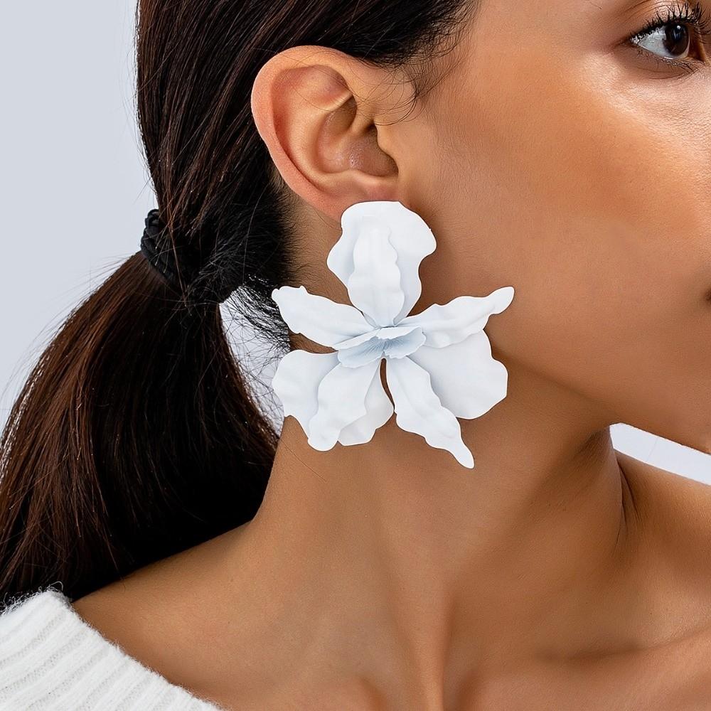 Pleated Exaggerated Flower Earrings Baking Paint Ear Accessories Large Flower Earrings  Women
