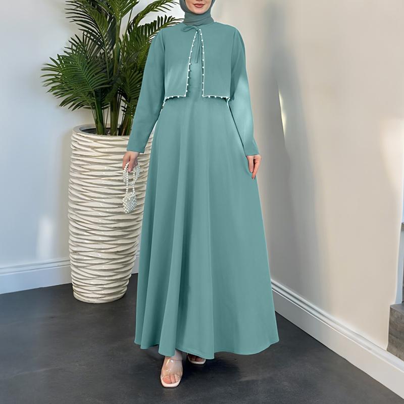 ZANZEA Damen Freizeit Rundhals Langarm Locker Muslimisches Kleid