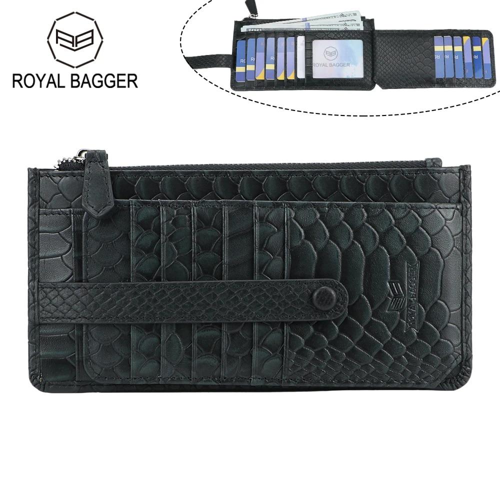 

Royal Bagger, тонкие держатели для карт для мужчин, натуральная коровья кожа, винтажные повседневные кошельки для монет, длинный мужской кошелек, кошелек 1543 кофейный