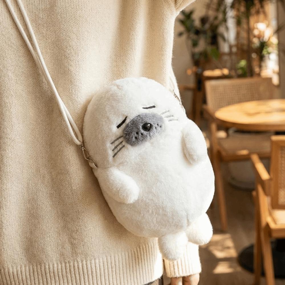 Casual Adjustable Straps Seal Shoulder Pouch Cute Thickened Seal Handbag Lightweight Soft Crossbody Bag Gifts