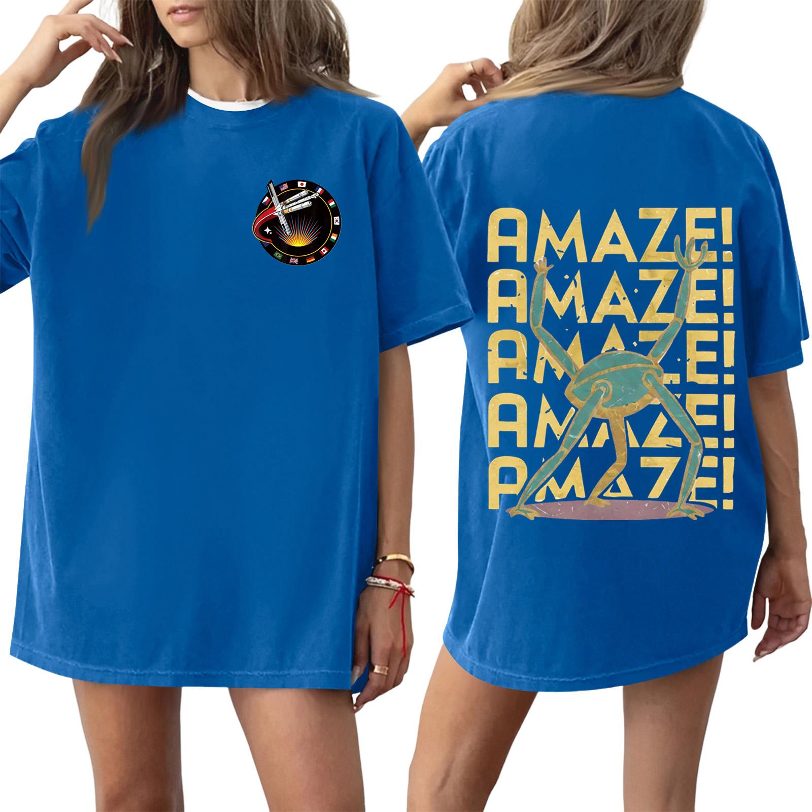 

Oversized Short Sleeve TShirt with Graphic Print Front and Back Casual Loose Fit Crew Neck Top Tee for Women Men S синий