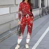 Sets For Women 2 Piece Round Neck Long Sleeve Shirts Printed Sweatpants Pocket Sets