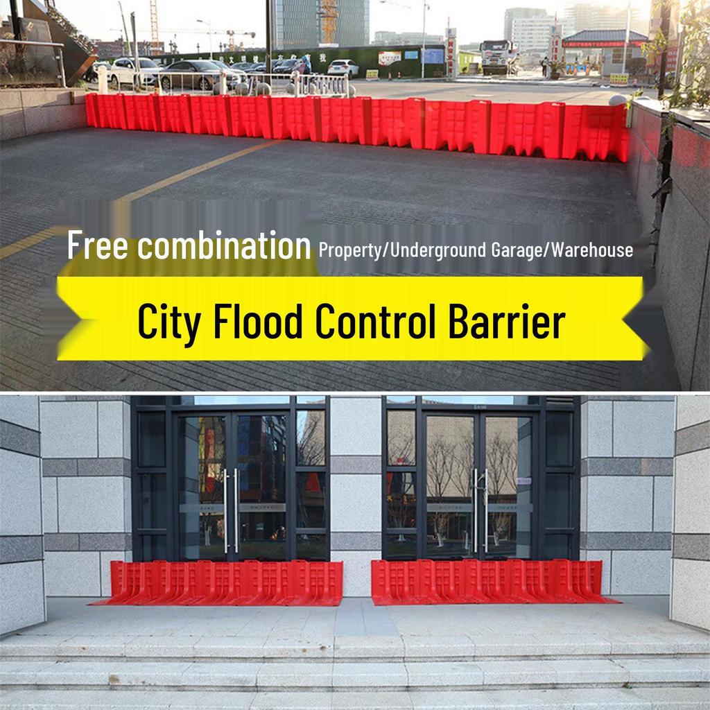 Červená plastová protipovodňová bariéra ve tvaru L pro domácí a garážové použití