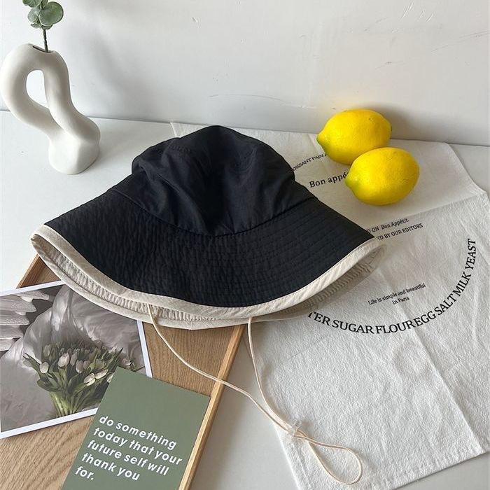 Korean Internet Celebrity Strap Bucket Hat Female Face Small Versatile Basin Hat Summer Outdoor Sunshade Sun Protection Hat Quick Drying Thin