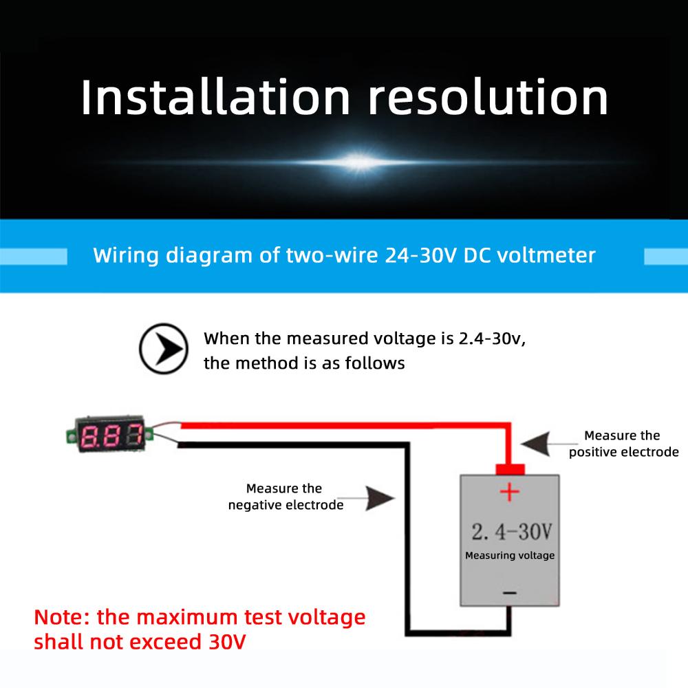 3-Digit Digital Voltmeter 0.28" 2-Wires Voltage Meter DC 3.7-30V Volt Instrument Tool LED Voltage Monitor for Motorcycle Car DIY