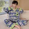 Boys Long Sleeve Cotton Pajamas Set Cartoon Print Soft Sleepwear Kids Teens Home Wear Fall