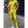 Kreatives Entenmuster Freizeit-Set für Herren Sommer Atmungsaktiv Bequem Outfit Rundhals Kurzarm Oberteil Und Kordelzug Lange Hose