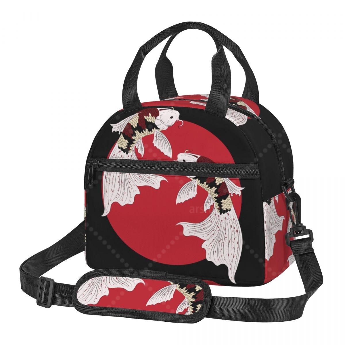 AUR1 Koi And Sakura Lunch Box Portable Reusable Cooler Lunch Tote Bag with Adjustable Shoulder Strap Option 1