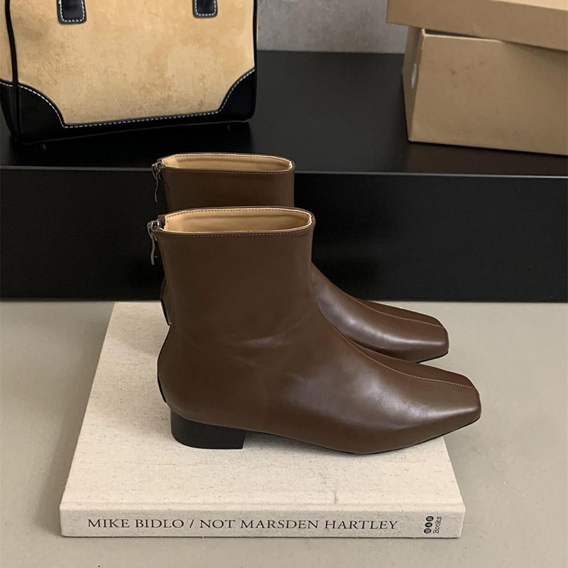 

Винтажные женские ботильоны с квадратным носком, модные элегантные туфли из мягкой кожи, осенние туфли на толстом каблуке, современные короткие ботильоны 35