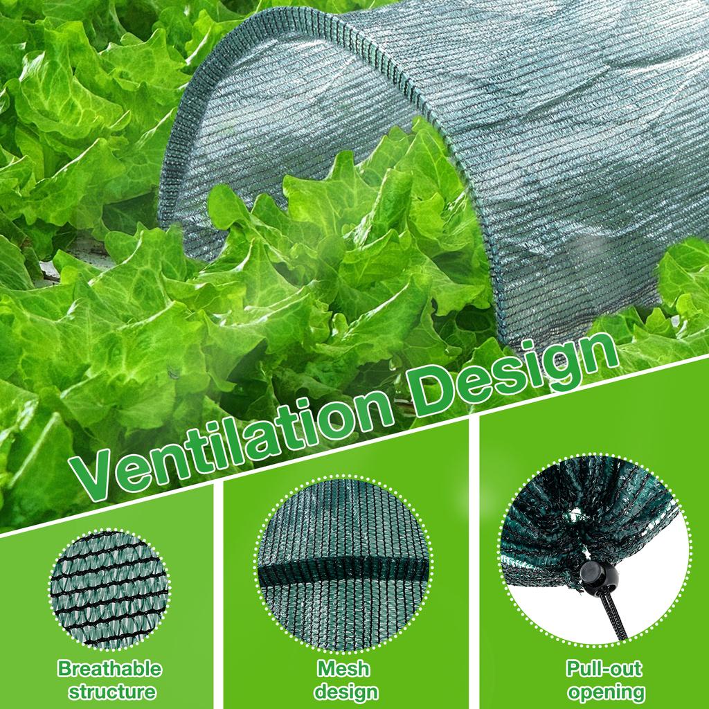 350x60cm Garden Shade Kit for Plants Heat Protection Greenhouse Sun Shade Cloth Netting Cover with Poles for Outdoor Vegetables