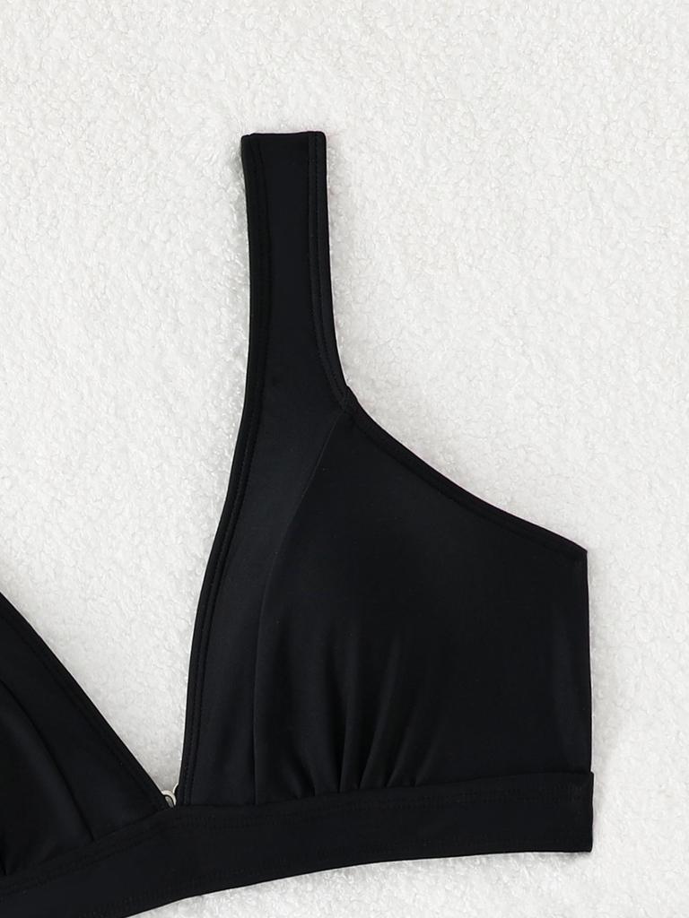 Damen High-Waist Bikini Zweiteiler Unifarben