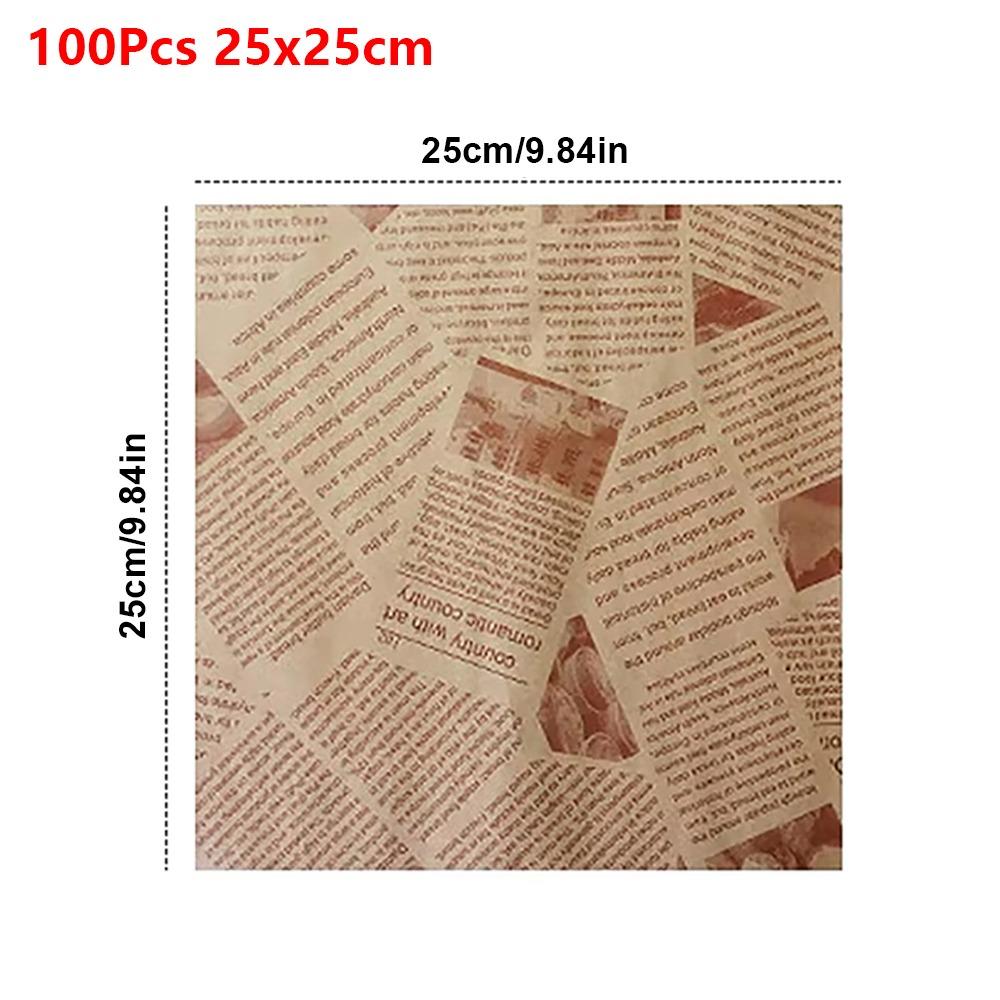 100 Stück Bedrucktes ölbeständiges Pad-Papier 15/18/22/25/30 cm Einweg-Backpapier Wachspapier für Lebensmittel Backen Grillen Burger Pommes
