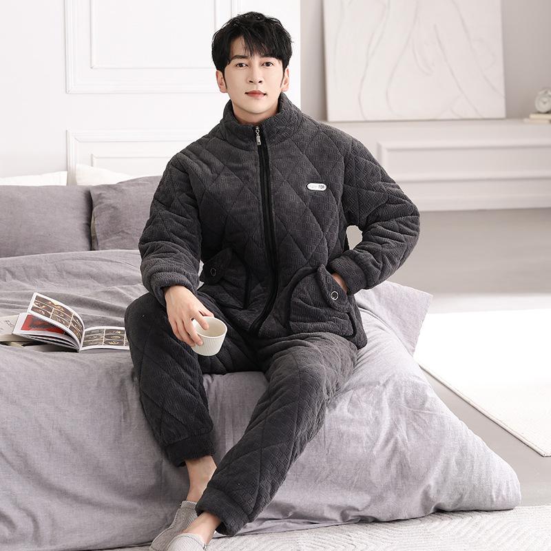 1011 neue gepolsterte Pyjamas Herren Dreilagen verdickt warmer Anzug Winter Herren kann tragen Reißverschluss Hausanzug