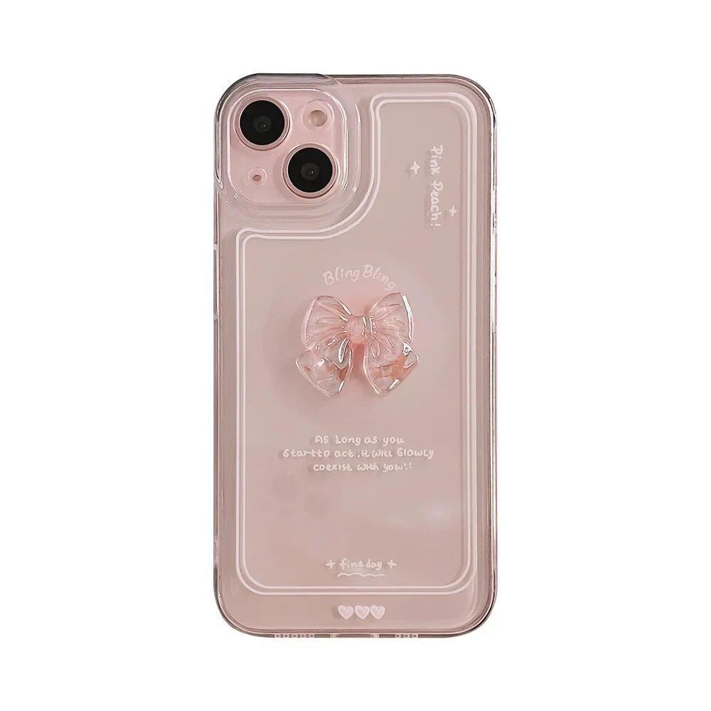 3D Pink Bow IPhone 16 Pro Max Case, Apple 14 Plus Transparent 15 Pro Fairy 17 Case