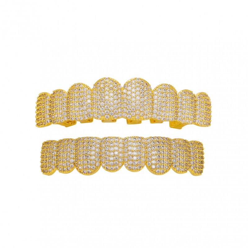 Hip Hop Grillz Teeth Cover With 8A Zirconia Stones Gold Copper Unisex Costume Accessory Halloween Party