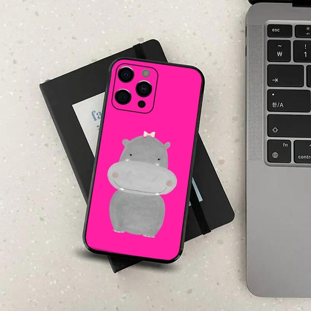 Cartoon Animal Hippopotamus Phone Case For Apple iPhone 15,14,13,12,11,Pro,X,XS,Max,XR,Plus,Mini Soft Black Cover