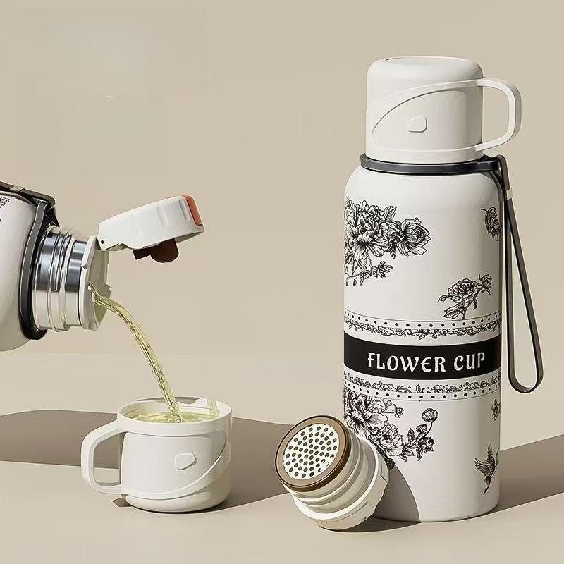 600/800ml Flower Stainless Steel Insulated Bottle 316 Large Capacity Water Bottle Outdoor Portable Sports Water Bottle
